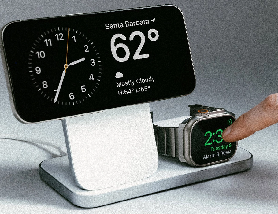 Бездротовий зарядний пристрій Nomad Stand One Max Qi2 25W 3-in-1 Charger - Silver (NM014506858)