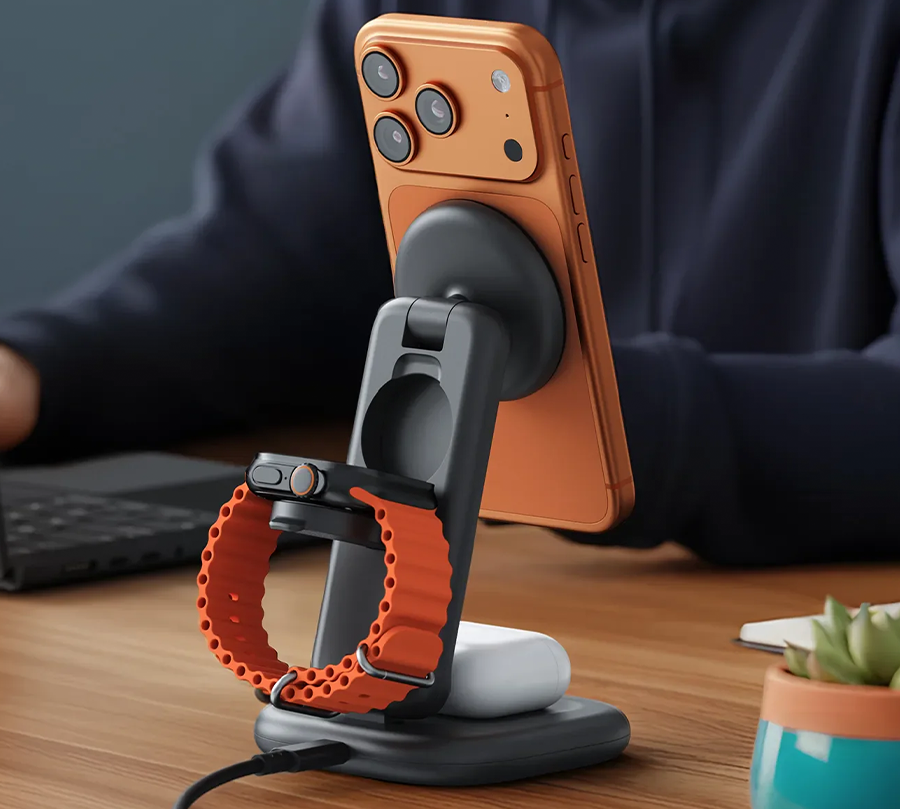 Беспроводное зарядное устройство с функцией сборки Satechi 3-in-1 Foldable Wireless Charging Stand with Qi2 25W (ST-Q25F31C-EA)