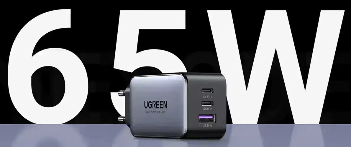 Зарядний пристрій UGREEN Nexode 65W з трьома портами USB-C для зарядки кількох пристроїв