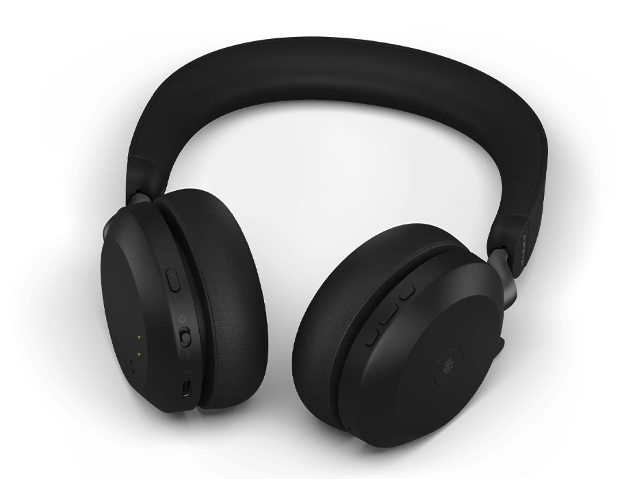 Jabra Evolve2 75 — вид сбоку на гарнитуру с поднятым микрофоном