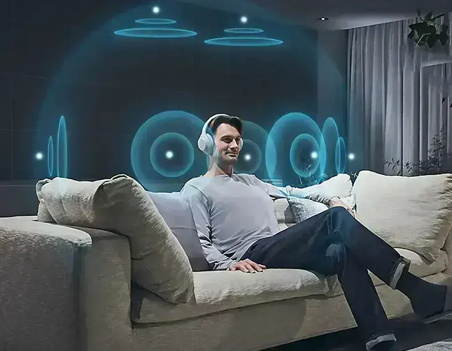 Зображення ефекту 360 Reality Audio у Sony WH-1000XM6, що імітує об'ємне звучання