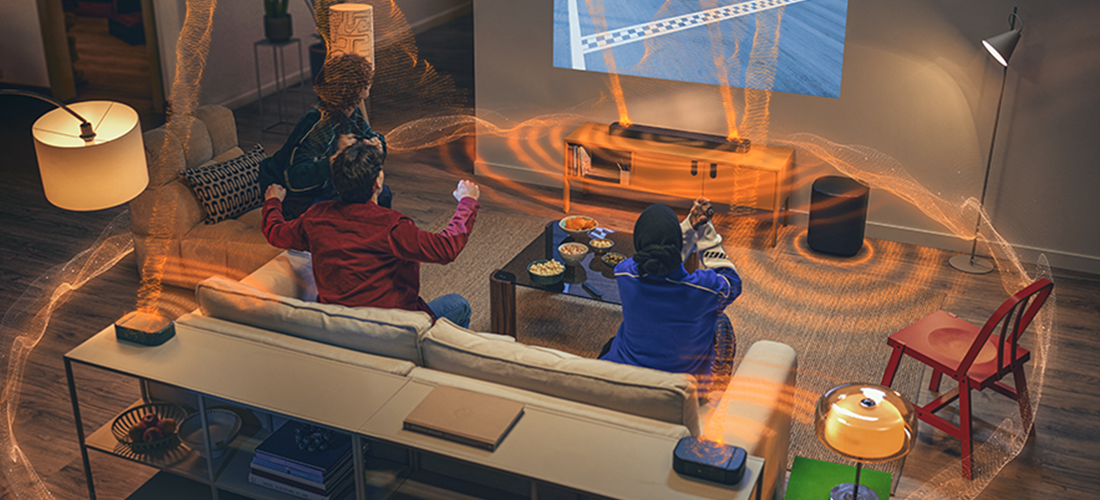 Визуализация объёмного звука Dolby Atmos с JBL Bar 1000MK2 в комнате