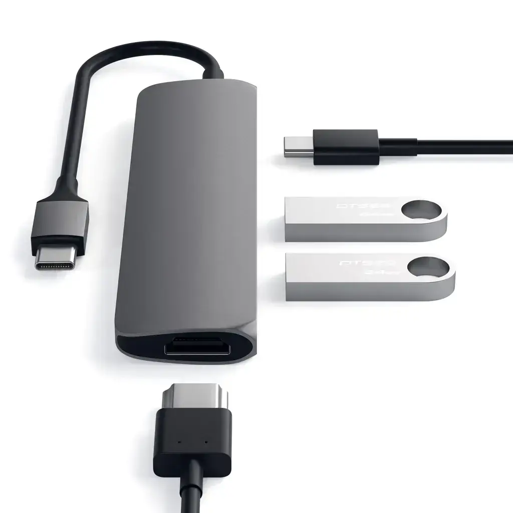 Satechi Slim Aluminum Type-C Multi-Port Adapter with Type-C Charging Port Space Gray (ST-CMAM)