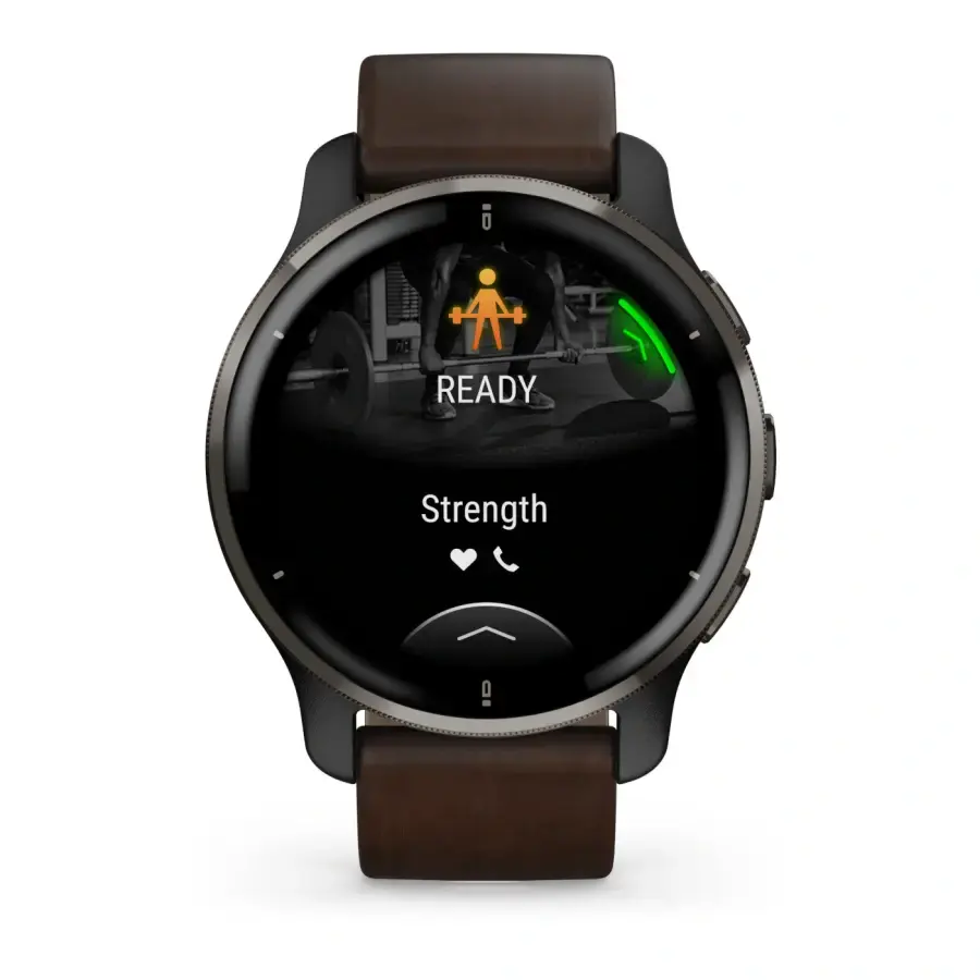 Смарт-годинник Garmin Venu 2 Plus Slate S. Steel Bezel W. Slate Case And B. Leather Band (010-02496-15)