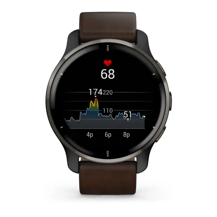 Смарт-годинник Garmin Venu 2 Plus Slate S. Steel Bezel W. Slate Case And B. Leather Band (010-02496-15)