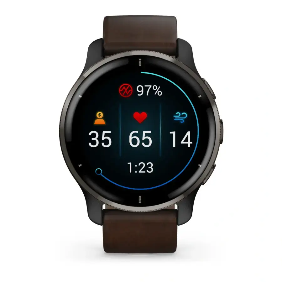 Смарт-годинник Garmin Venu 2 Plus Slate S. Steel Bezel W. Slate Case And B. Leather Band (010-02496-15)