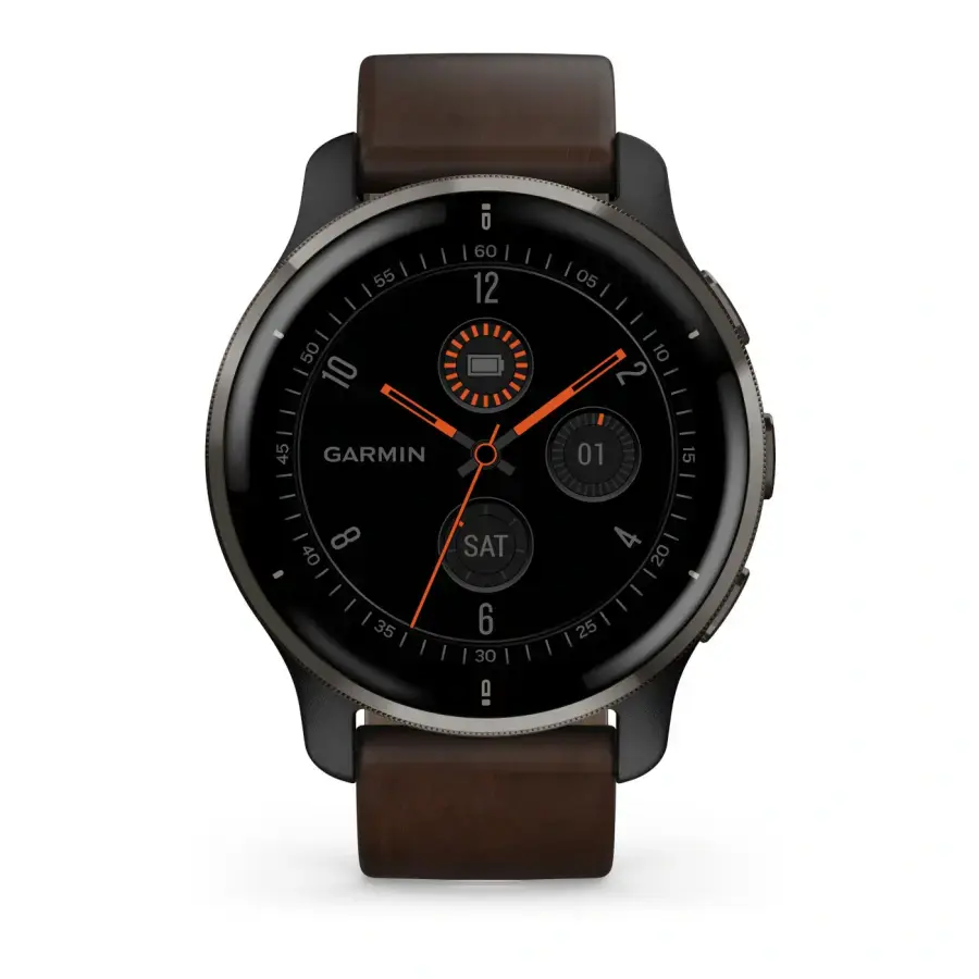 Смарт-годинник Garmin Venu 2 Plus Slate S. Steel Bezel W. Slate Case And B. Leather Band (010-02496-15)