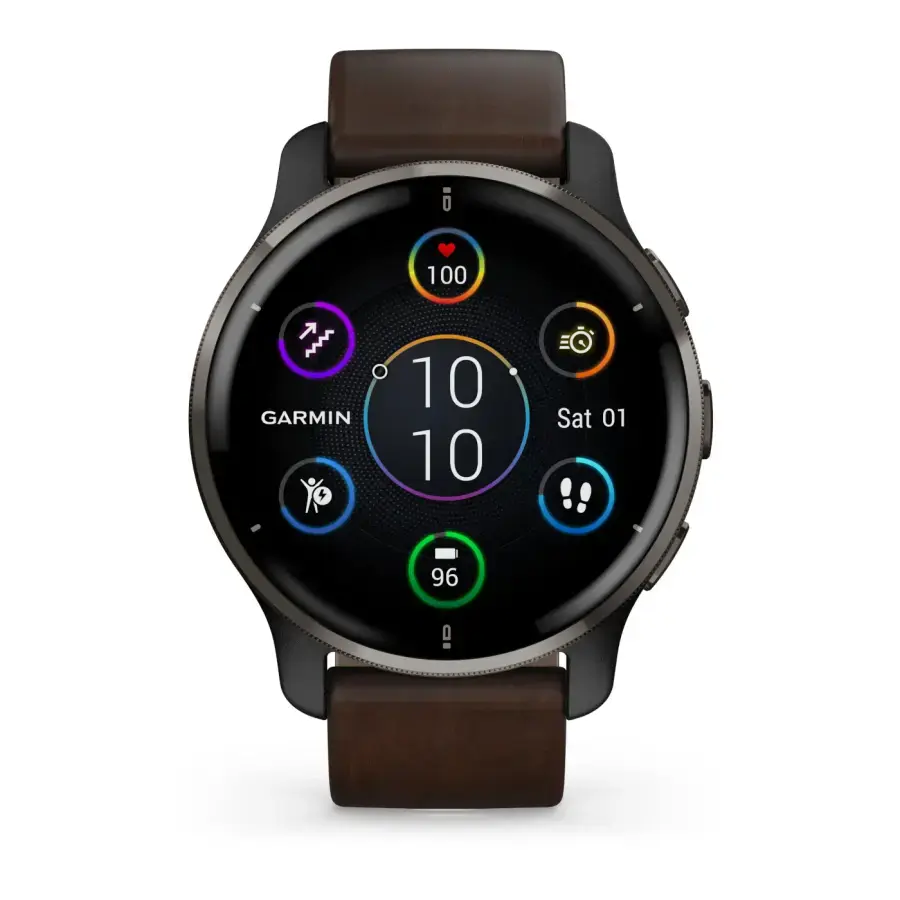 Смарт-годинник Garmin Venu 2 Plus Slate S. Steel Bezel W. Slate Case And B. Leather Band (010-02496-15)