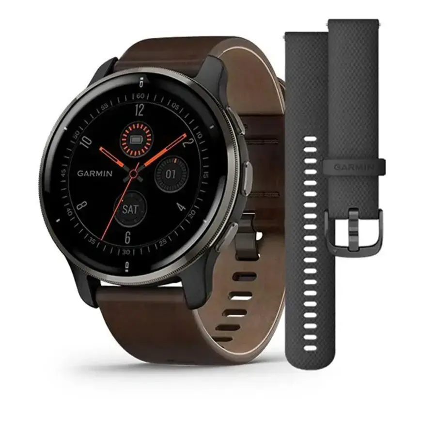 Смарт-годинник Garmin Venu 2 Plus Slate S. Steel Bezel W. Slate Case And B. Leather Band (010-02496-15)