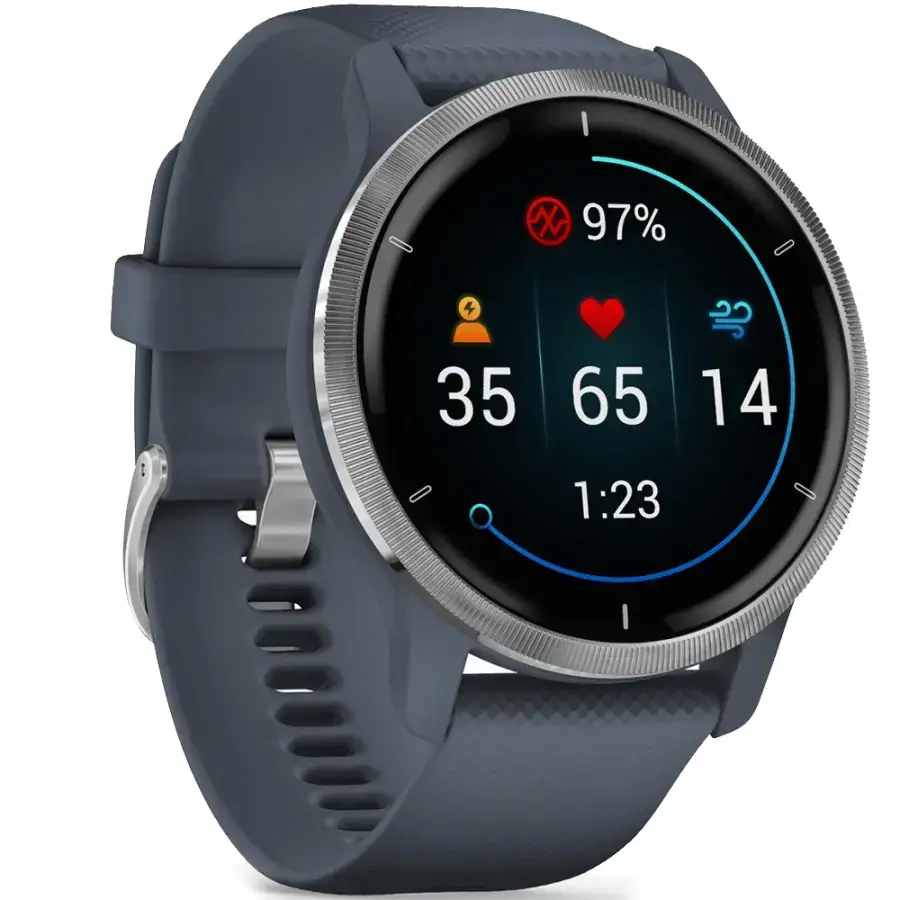 Смарт-годинник Garmin Venu 2 Silver Bezel with Granite Blue Case and Silicone Band (010-02430-10/00)