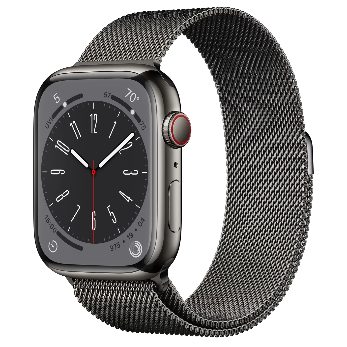 Apple Watch Series 8 GPS + Cellular 45mm Graphite Stainless Steel Case with Milanese Loop Graphite (MNKW3, MNKX3)