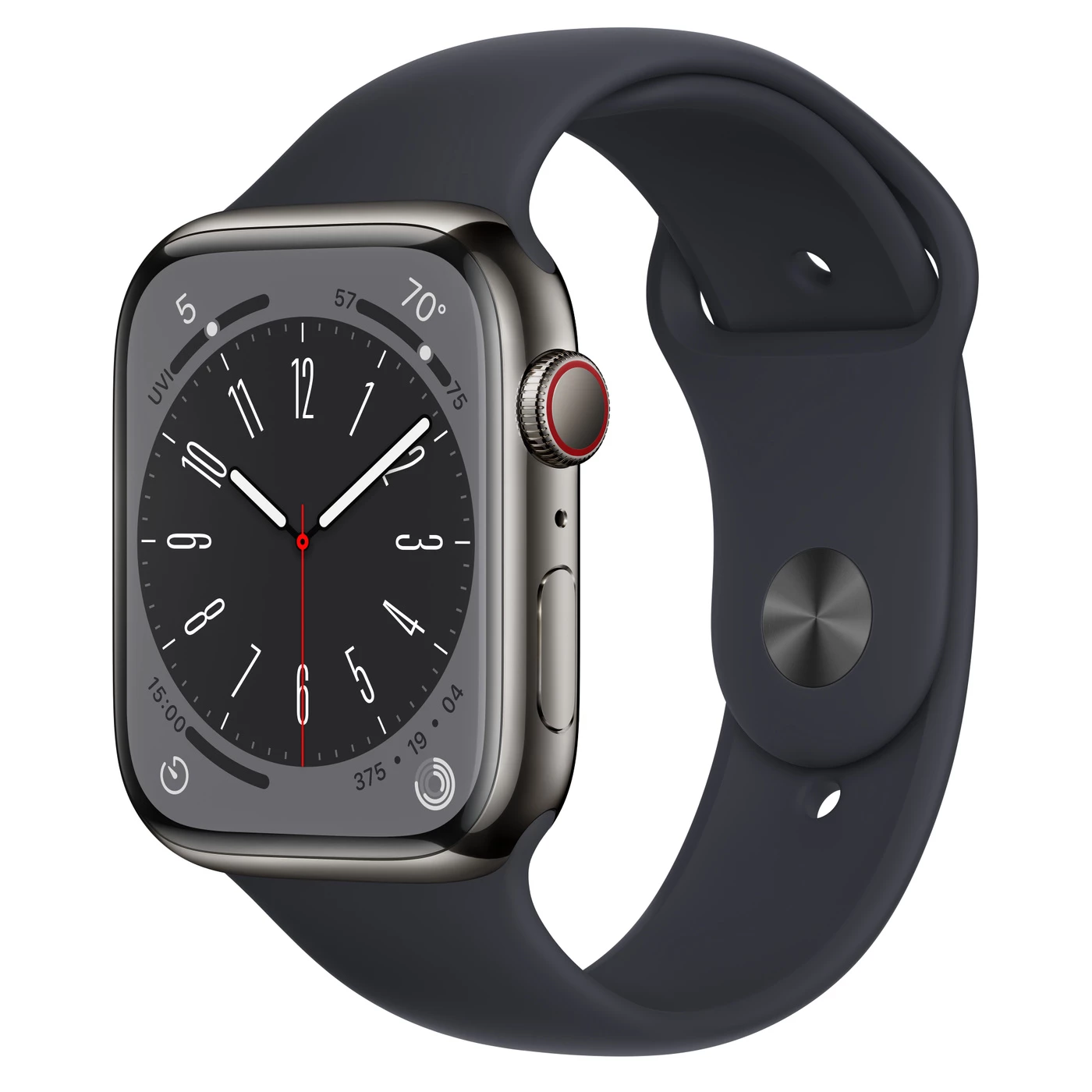 Apple Watch Series 8 GPS + Cellular 45mm Graphite Stainless Steel Case with Midnight Sport Band - Regular (MNKU3)