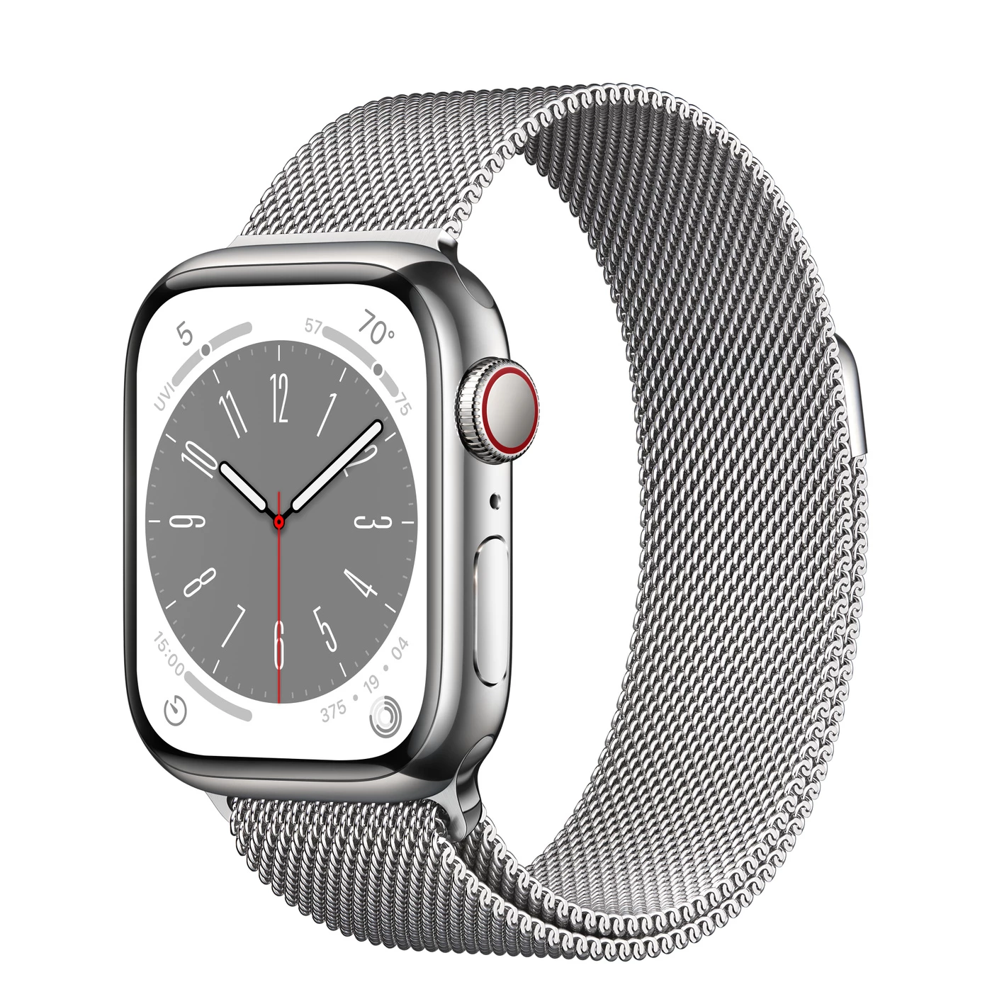 Apple Watch Series 8 GPS + Cellular 45mm Silver Stainless Steel Case with Milanese Loop Silver (MNKG3, MNKJ3)