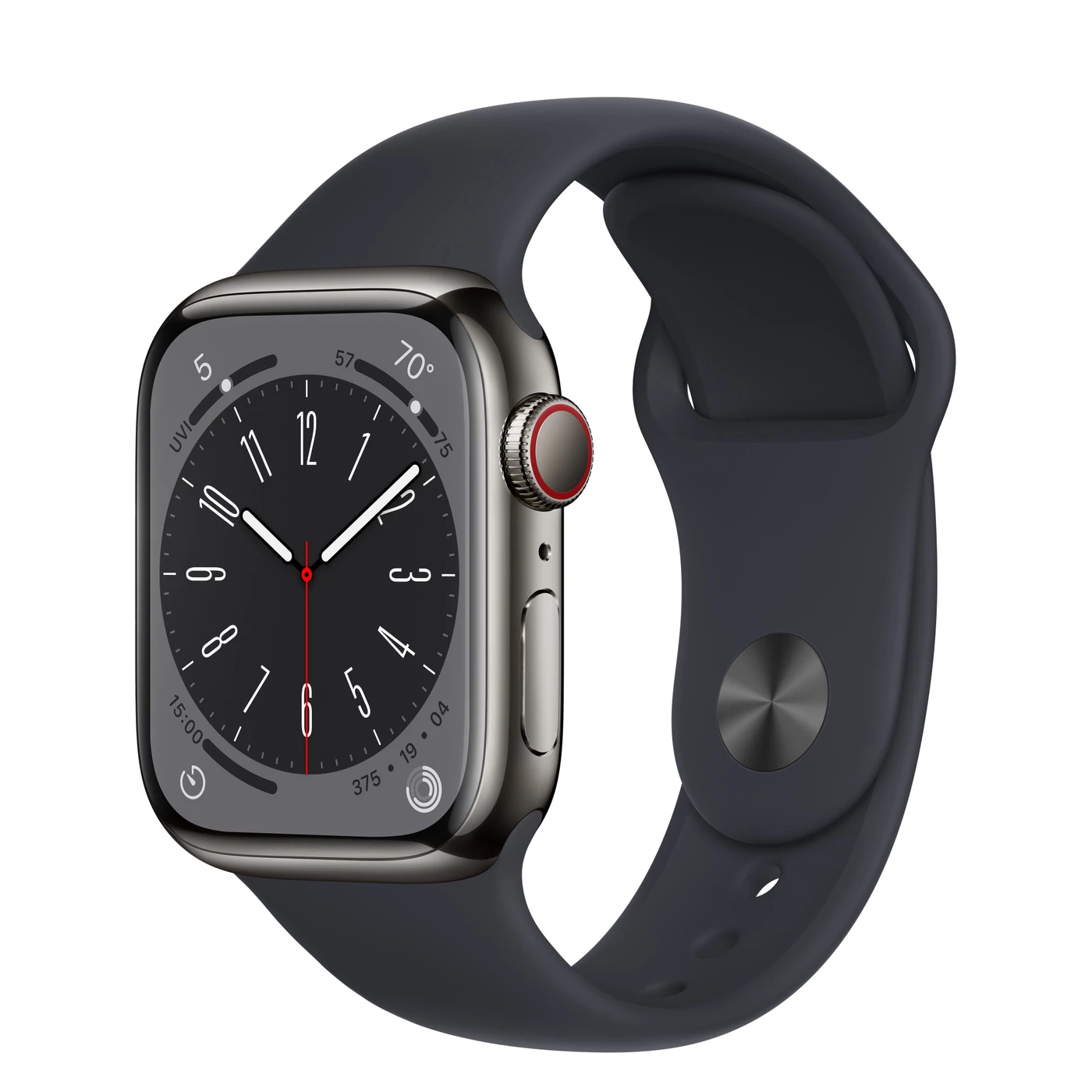 Apple Watch Series 8 GPS + Cellular 41mm Graphite Stainless Steel Case with Midnight Sport Band - Regular (MNJJ3)