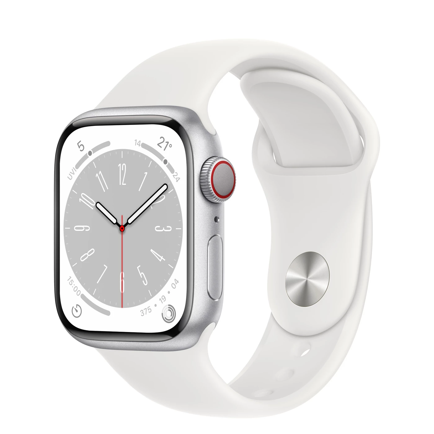 Apple Watch Series 8 GPS + Cellular 41mm Silver Aluminum Case with White Sport Band - M/L (MP4F3)