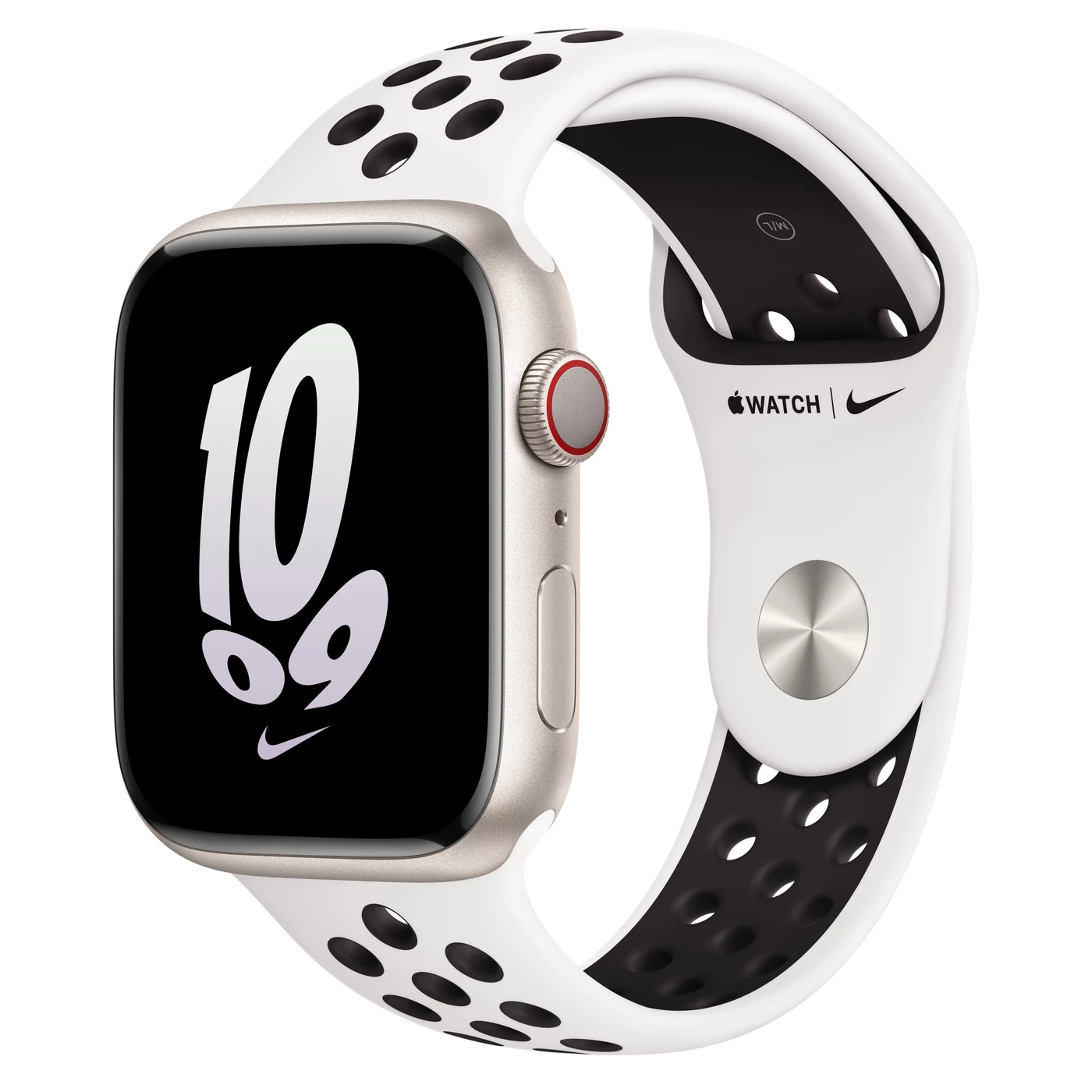 Apple Watch Nike Series 8 GPS + Cellular 45mm Starlight Aluminum Case with Summit White/Black Nike Sport Band - Regular (MPH13)