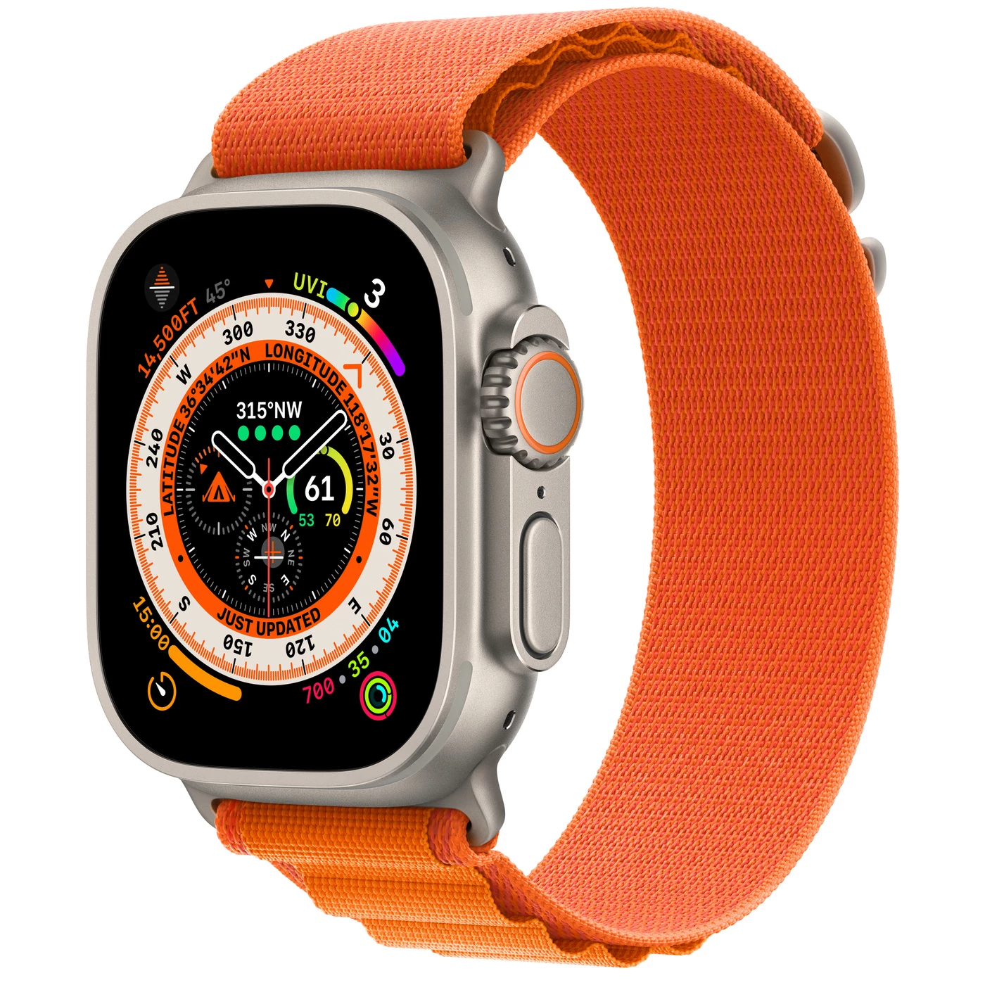 Apple Watch Ultra GPS + Cellular 49mm Titanium Case with Orange Alpine Loop - Medium (MQEU3, MQFL3)