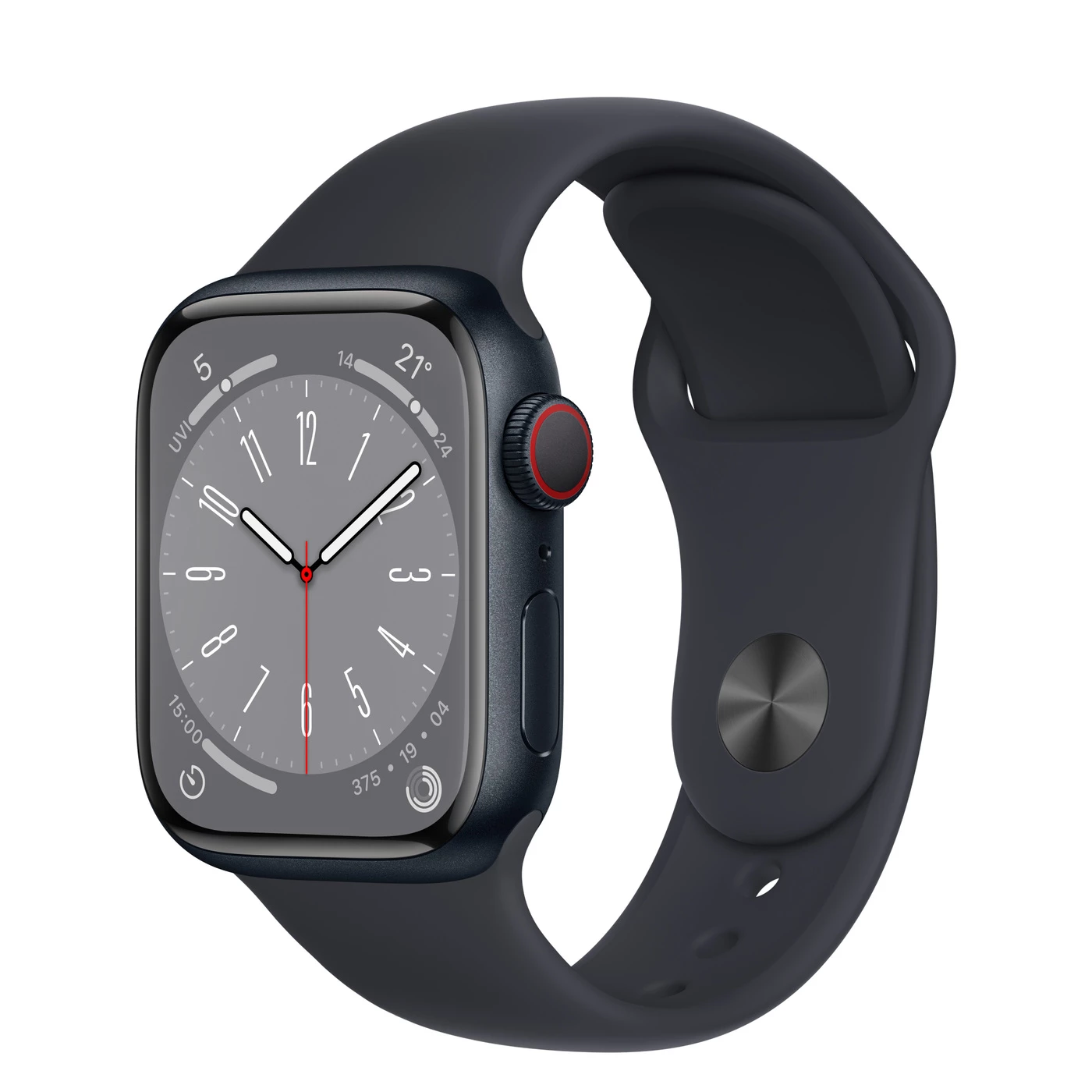 Apple Watch Series 8 GPS + Cellular 41mm Midnight Aluminum Case with Midnight Sport Band - M/L (MNUW3)