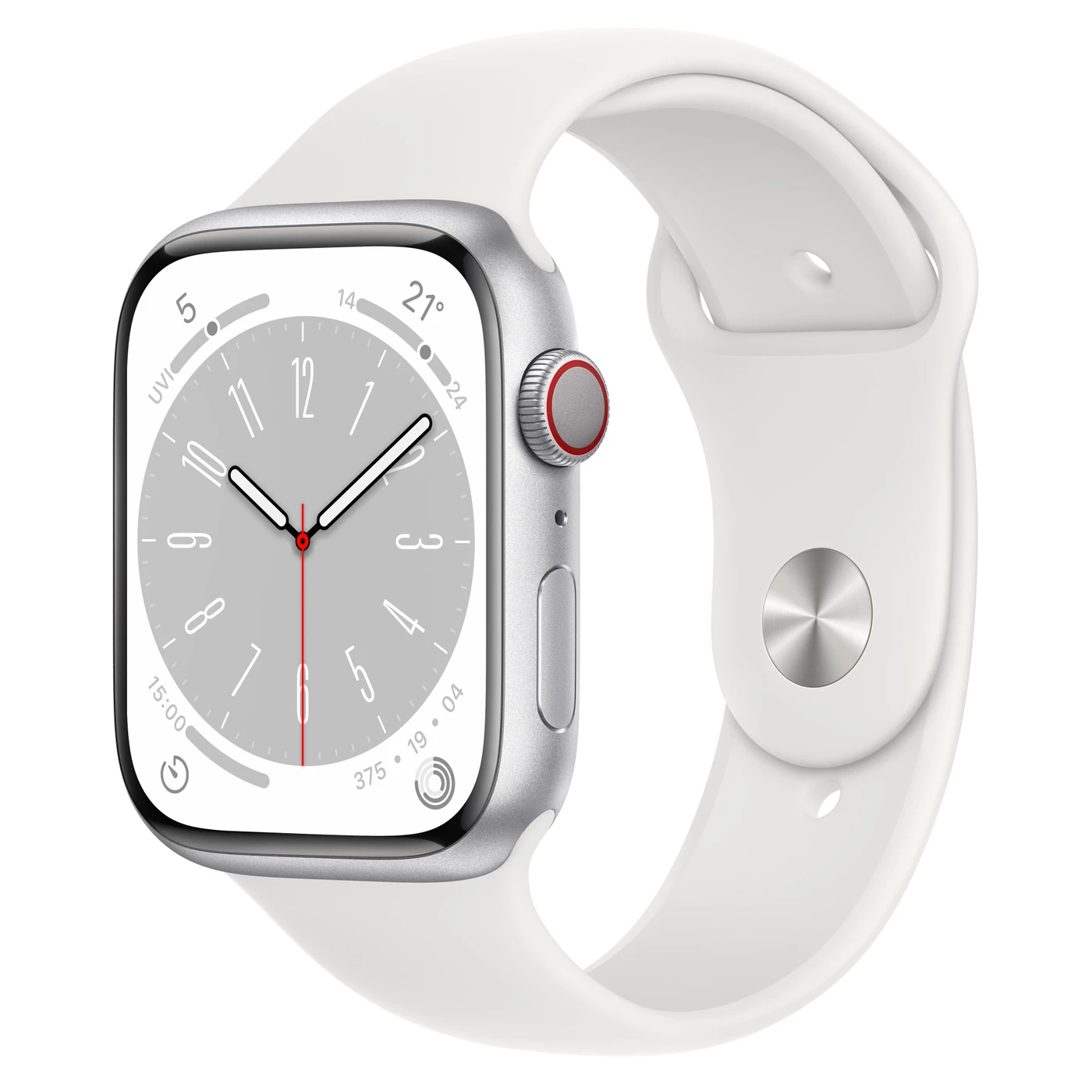 Apple Watch Series 8 GPS + Cellular 45mm Silver Aluminum Case with White Sport Band - Regular (MP4J3)