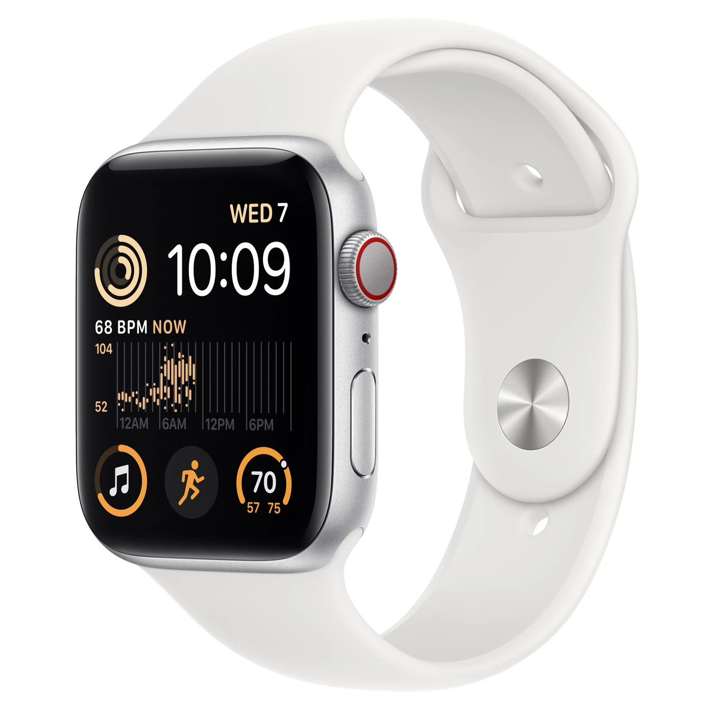 Apple Watch SE 2 GPS + Cellular 44mm Silver Aluminum Case with White Sport Band - Regular (MNQ23)
