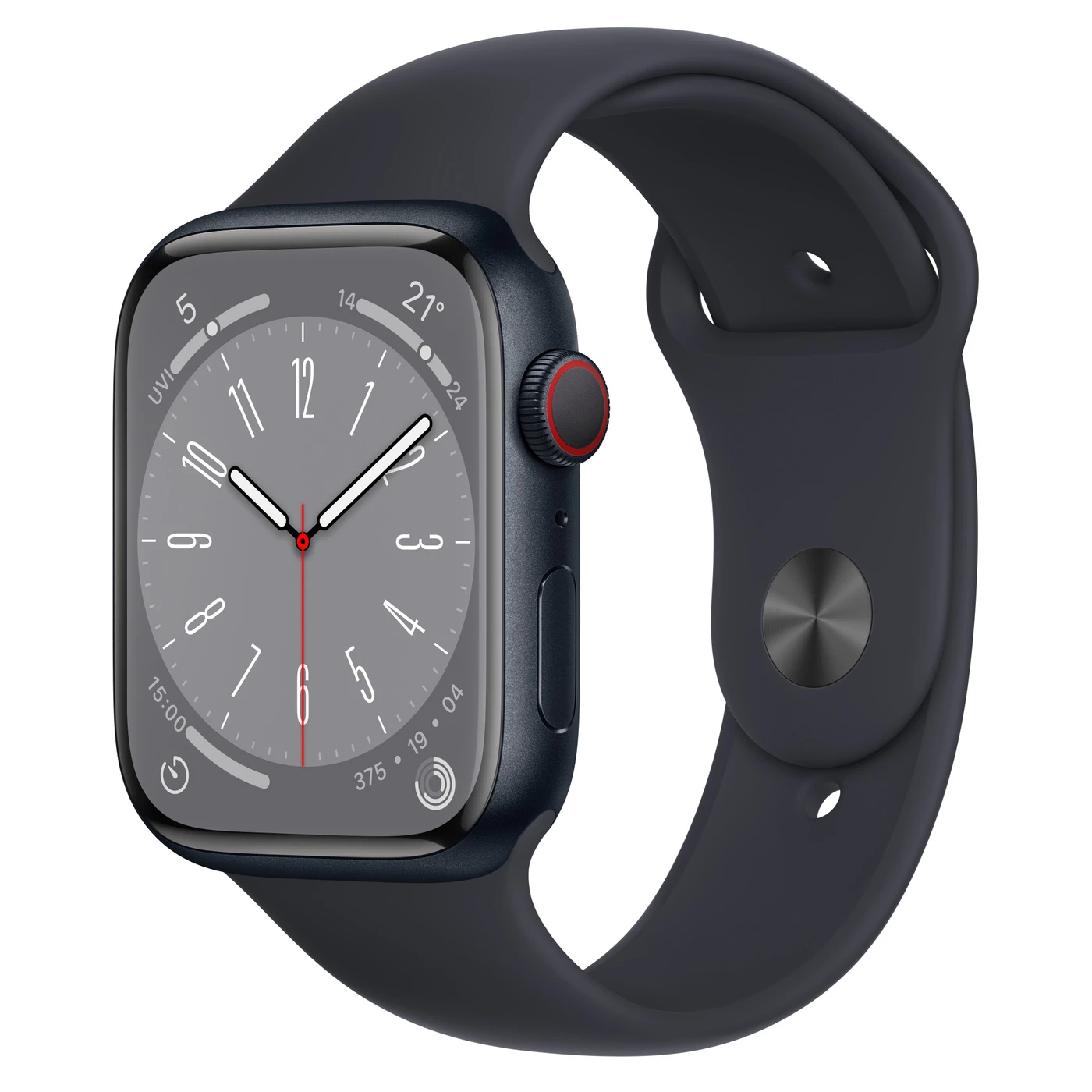 Apple Watch Series 8 GPS + Cellular 45mm Midnight Aluminum Case with Midnight Sport Band - X/L (MQH53)