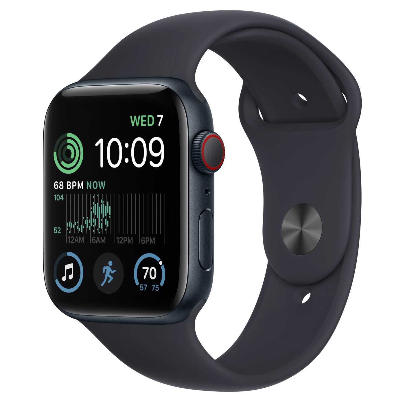 Apple Watch SE 2 GPS + Cellular 44mm Midnight Aluminum Case with Midnight Sport Band - Regular (MNPY3)