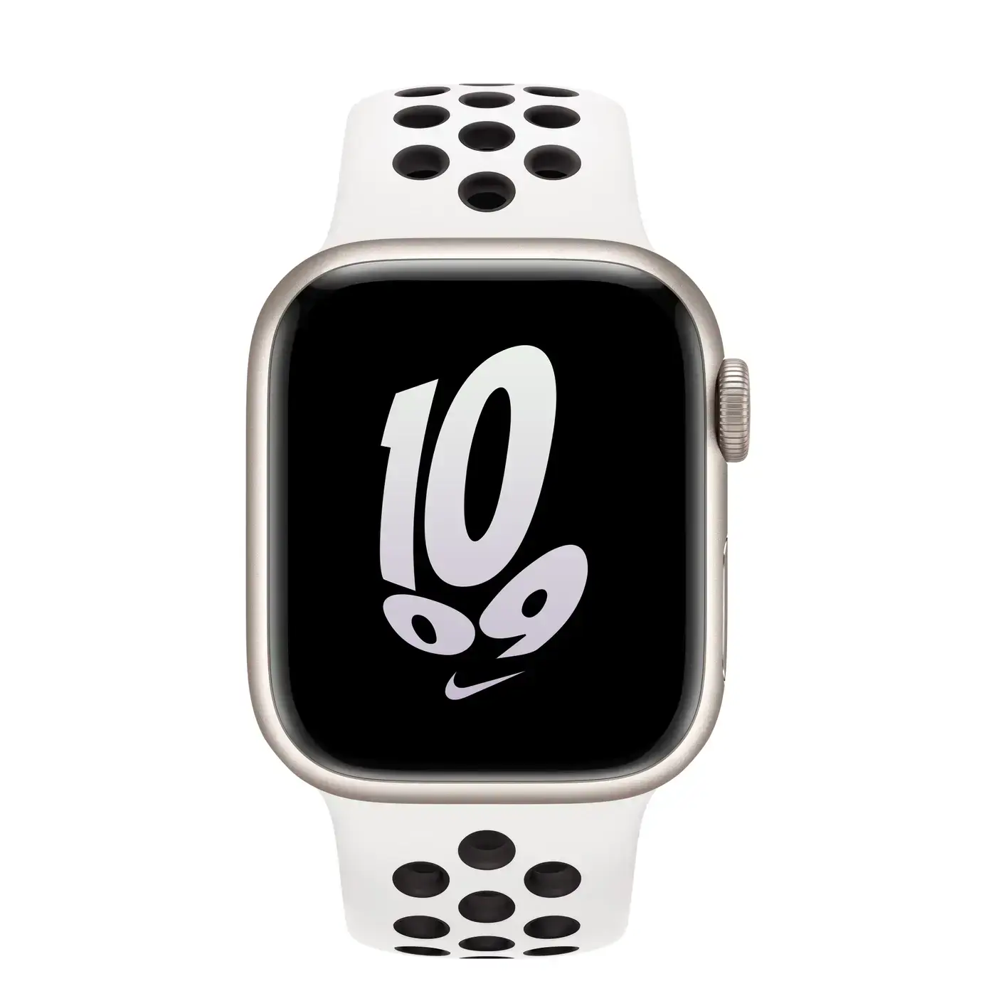 Apple Watch Nike Series 8 GPS 41mm Starlight Aluminum Case with Summit White/Black Nike Sport Band - Regular (MPGK3)