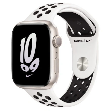 Apple Watch Nike Series 8 GPS 45mm Starlight Aluminum Case with Summit White/Black Nike Sport Band - Regular (MPH13)