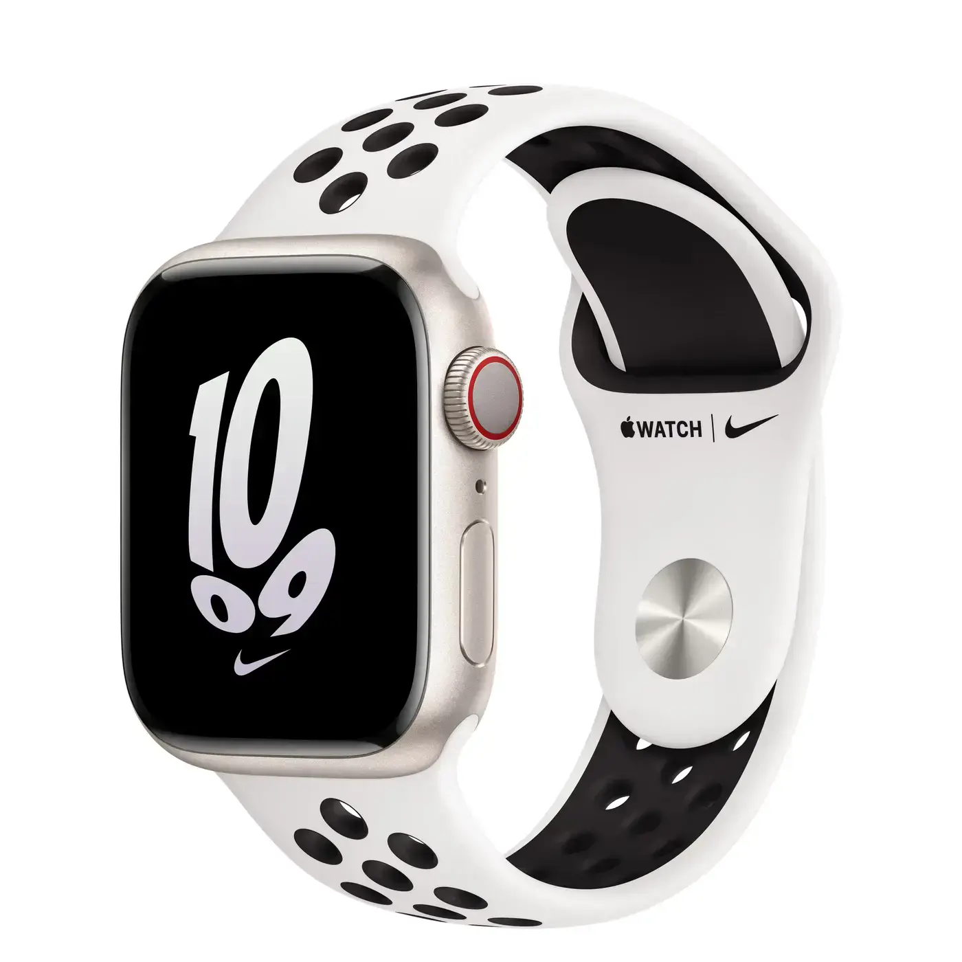 Apple Watch Nike Series 8 GPS + Cellular 41mm Starlight Aluminum Case with Summit White/Black Nike Sport Band - Regular (MPGK3)