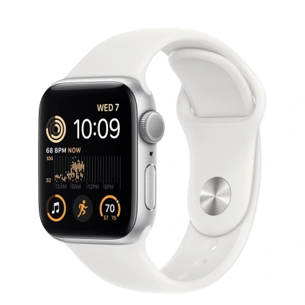 Apple Watch SE 2 GPS 40mm Silver Aluminum Case with White Sport Band - Regular (MNJV3)