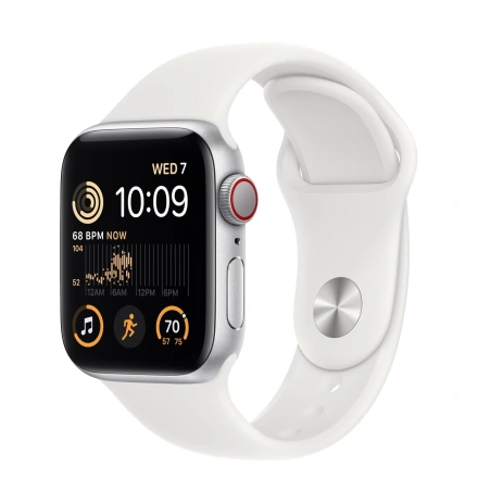 Apple Watch SE 2 GPS + Cellular 40mm Silver Aluminum Case with White Sport Band - Regular (MNPP3)