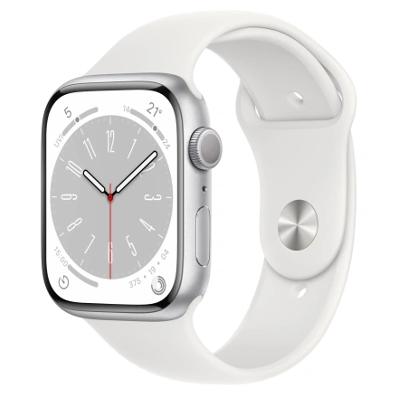 Apple Watch Series 8 GPS 45mm Silver Aluminum Case with White Sport Band - M/L (MP6Q3)