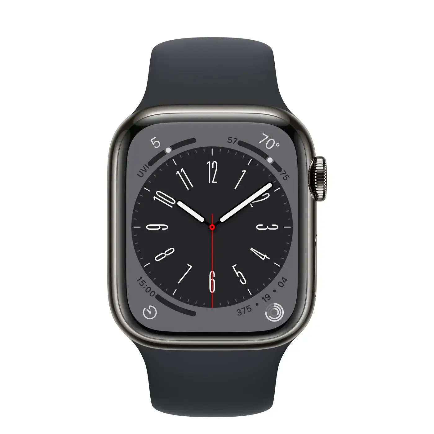 Apple Watch Series 8 GPS + Cellular 41mm Graphite Stainless Steel Case with Midnight Sport Band - Regular (MNJJ3)