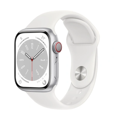 Apple Watch Series 8 GPS + Cellular 41mm Silver Aluminum Case with White Sport Band - Regular (MP4A3)