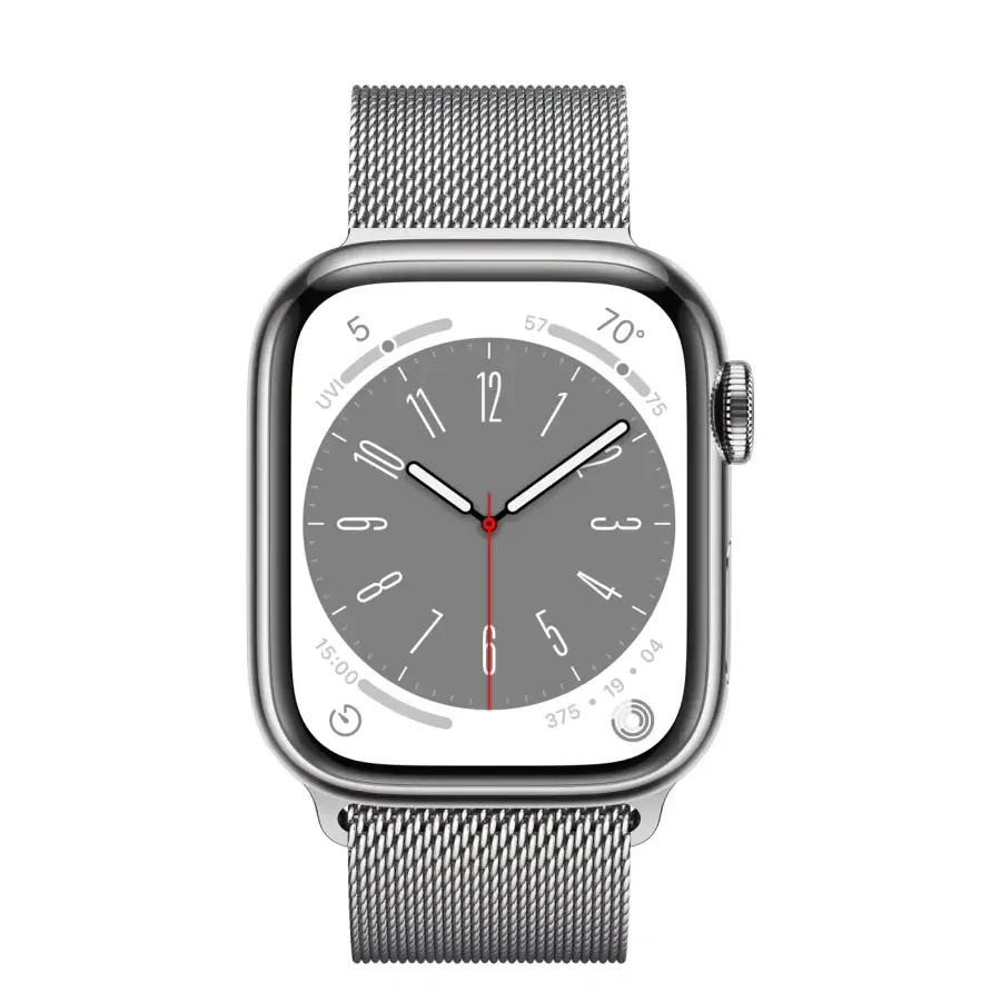 Apple Watch Series 8 GPS + Cellular 41mm Silver Stainless Steel Case with Milanese Loop Silver (MNJ73, MNJ83)