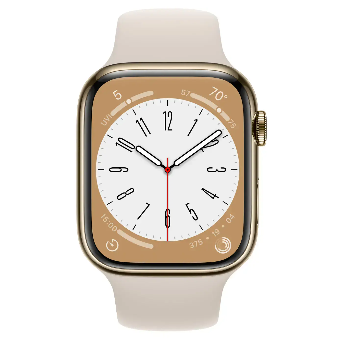 Apple Watch Series 8 GPS + Cellular 45mm Gold Stainless Steel Case with Starlight Sport Band - Regular (MNKM3)