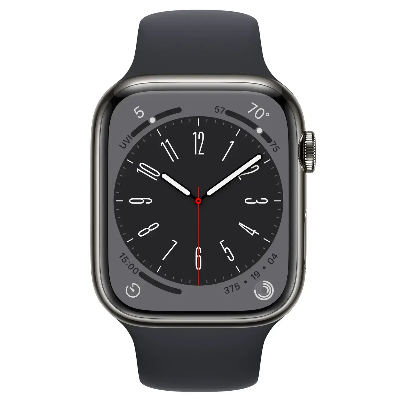 Apple Watch Series 8 GPS + Cellular 45mm Graphite Stainless Steel Case with Midnight Sport Band - Regular (MNKU3)