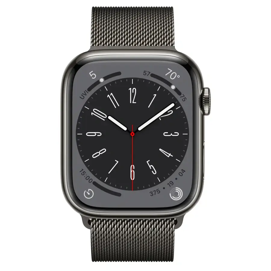 Apple Watch Series 8 GPS + Cellular 45mm Graphite Stainless Steel Case with Milanese Loop Graphite (MNKW3, MNKX3)