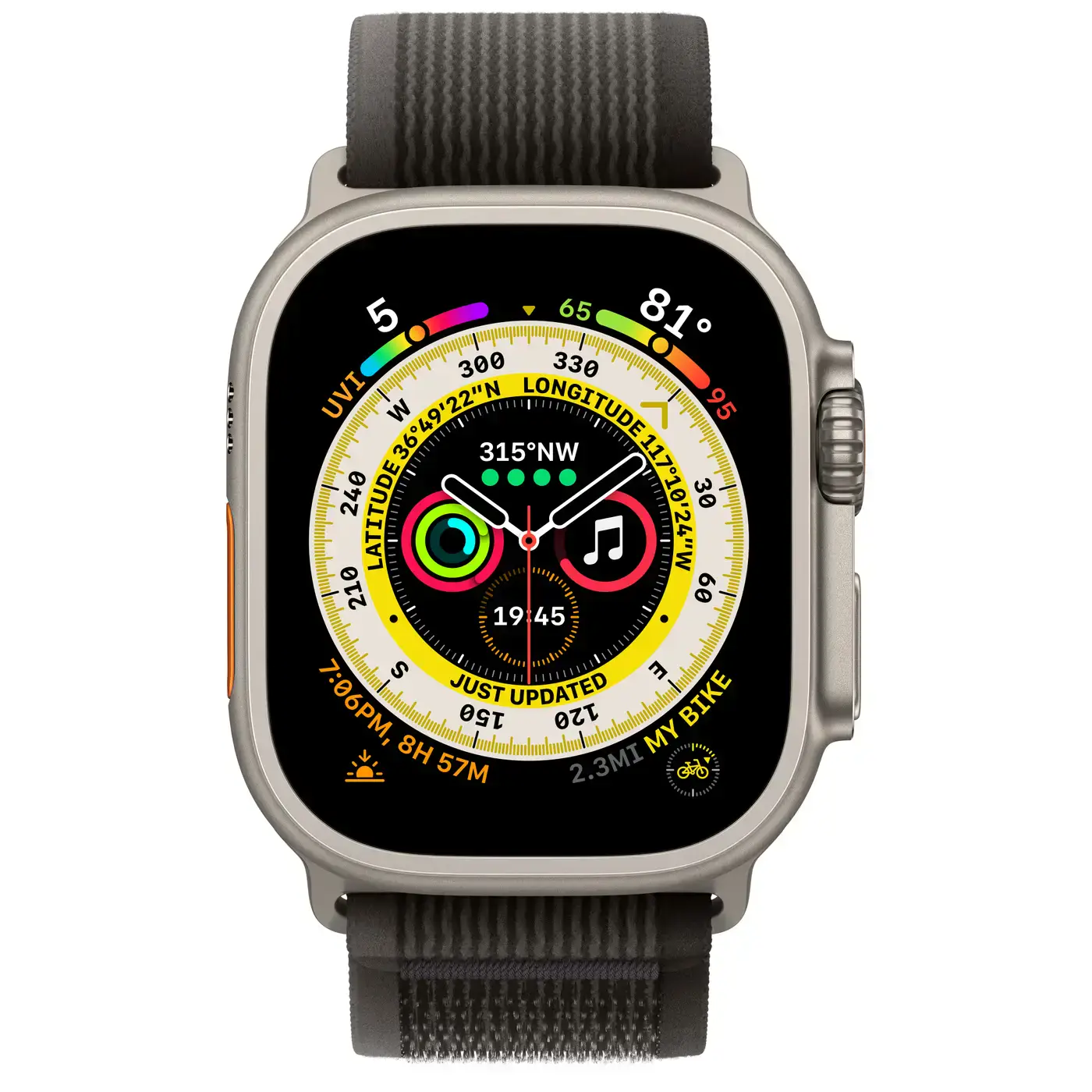 Apple Watch Ultra GPS + Cellular 49mm Titanium Case with Black/Gray Trail Loop - S/M (MQF43, MQFW3)