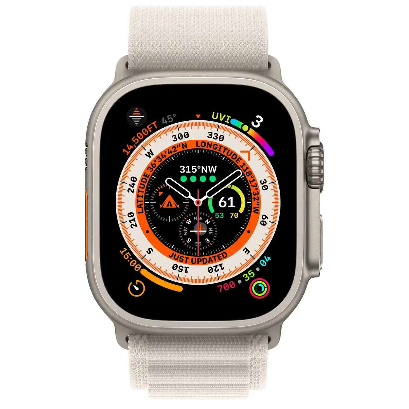 Apple Watch Ultra GPS + Cellular 49mm Titanium Case with Starlight Alpine Loop - Large (MQF13, MQFT3)