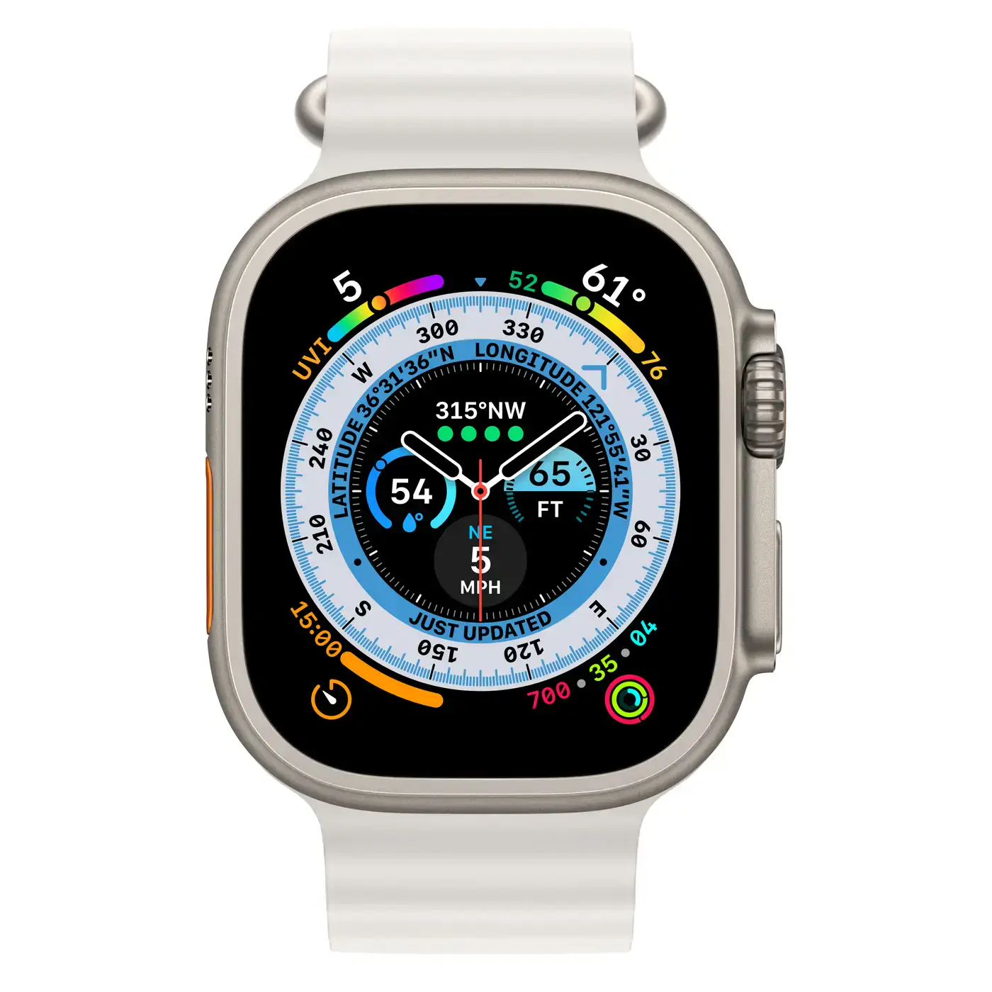 Apple Watch Ultra GPS + Cellular 49mm Titanium Case with White Ocean Band (MNH83, MNHF3)