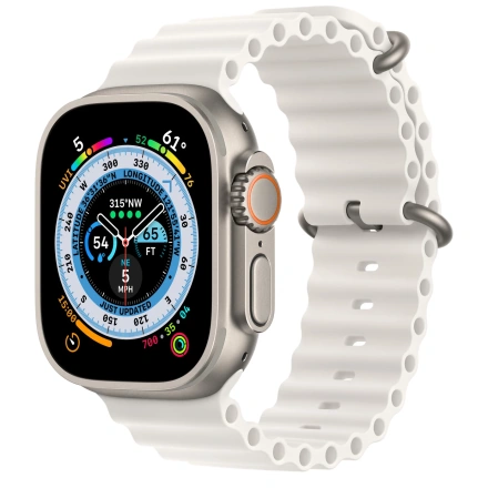 Apple Watch Ultra GPS + Cellular 49mm Titanium Case with White Ocean Band (MNH83, MNHF3)