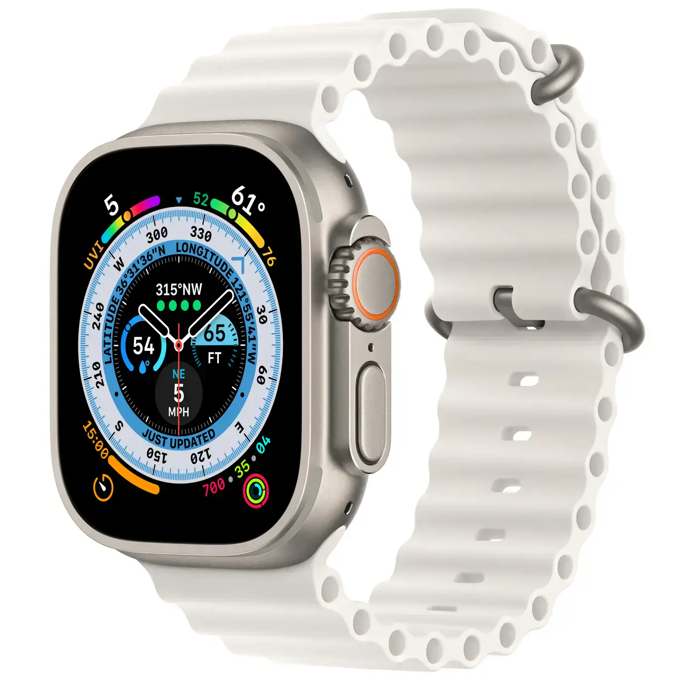 Apple Watch Ultra GPS + Cellular 49mm Titanium Case with White Ocean Band (MNH83, MNHF3)