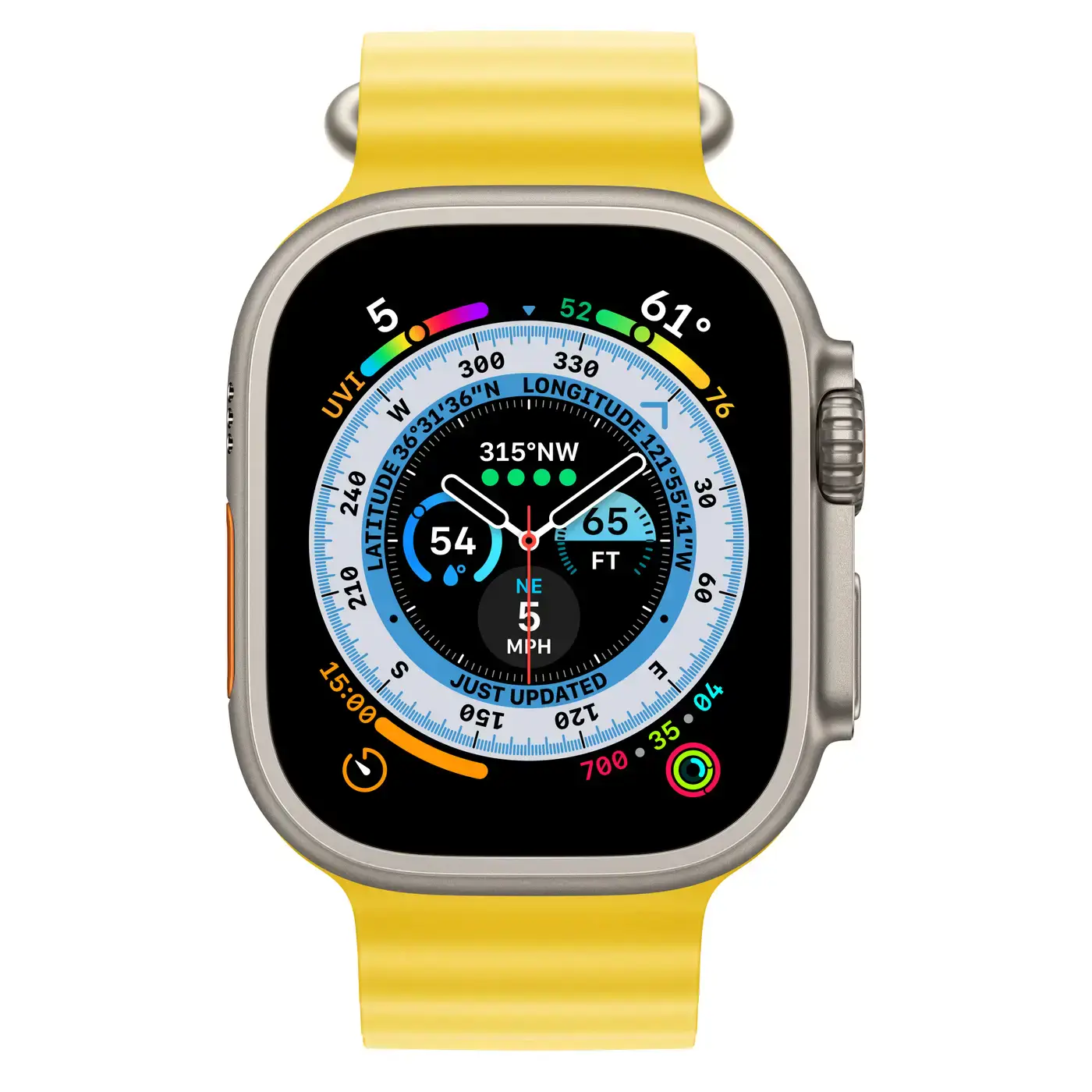Apple Watch Ultra GPS + Cellular 49mm Titanium Case with Yellow Ocean Band (MNH93, MNHG3)