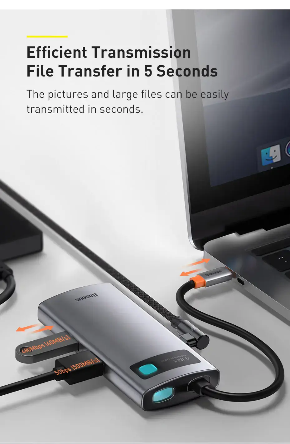 Baseus Metal Gleam Series 4-in-1 Multifunctional Type-C HUB Docking Station Space Gray (CAHUB-CY0G)