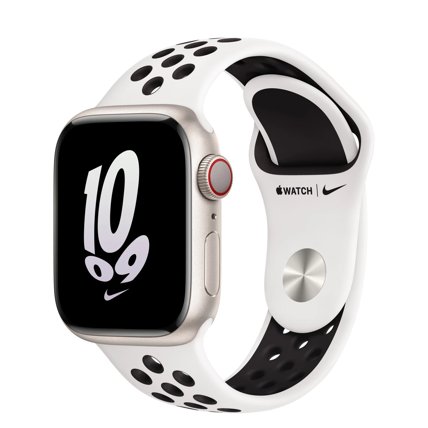 Apple Watch Nike Series 8 GPS + Cellular 41mm Starlight Aluminum Case with Summit White/Black Nike Sport Band - Regular (MPGK3)