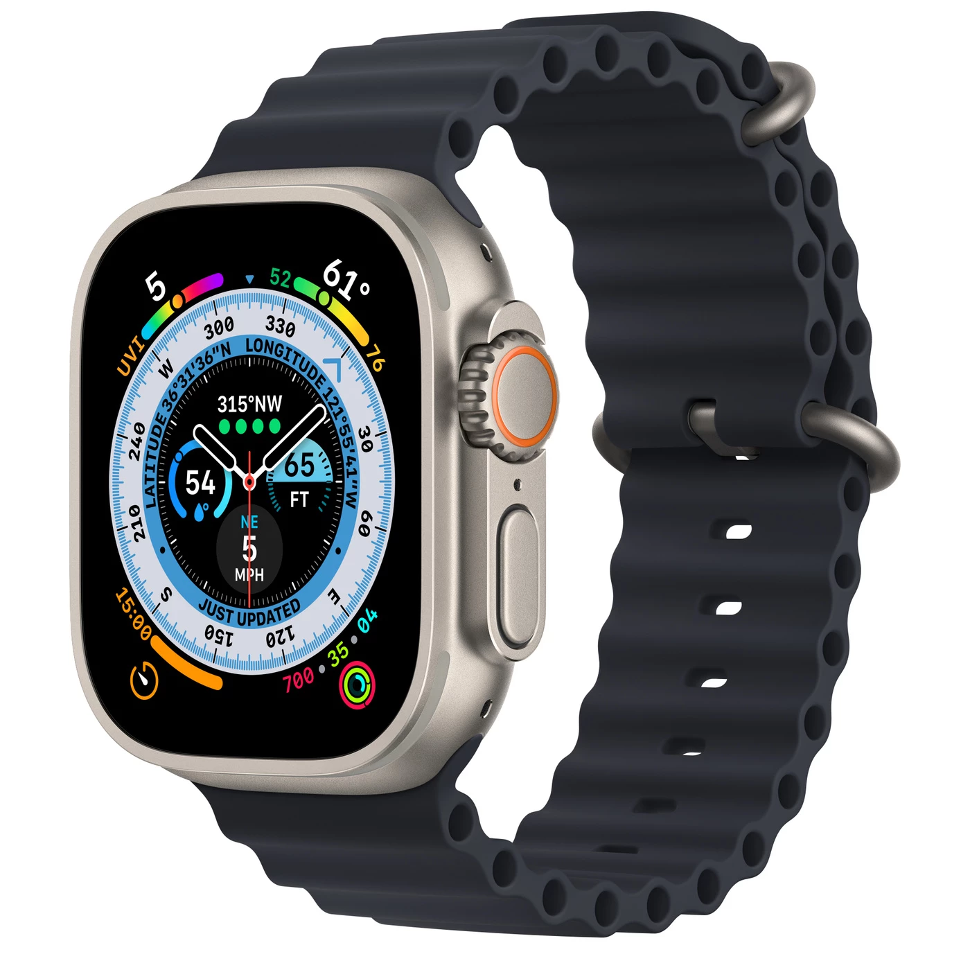 Apple Watch Ultra GPS + Cellular 49mm Titanium Case with Midnight Ocean Band (MQET3, MQFK3)