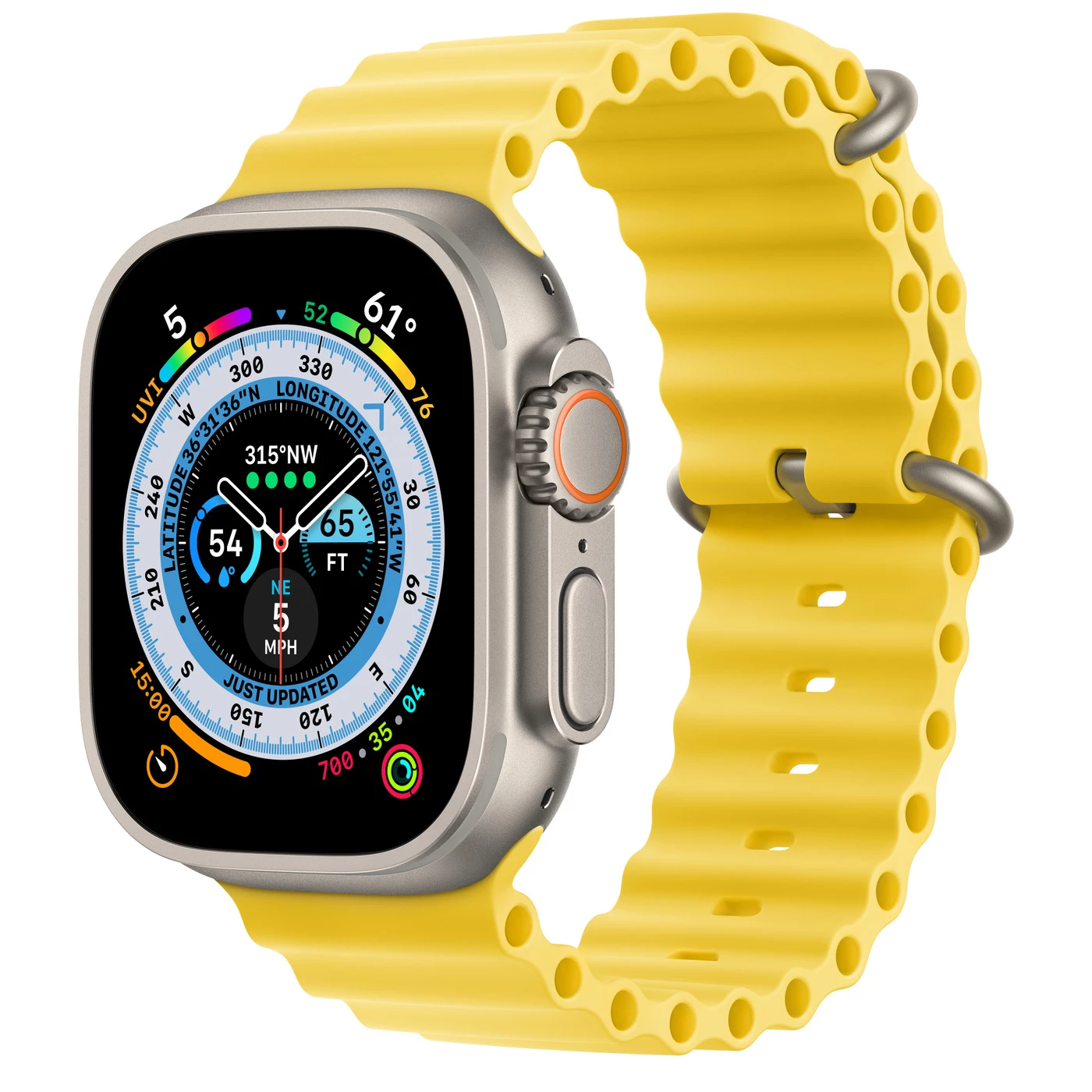 Apple Watch Ultra GPS + Cellular 49mm Titanium Case with Yellow Ocean Band (MNH93, MNHG3)