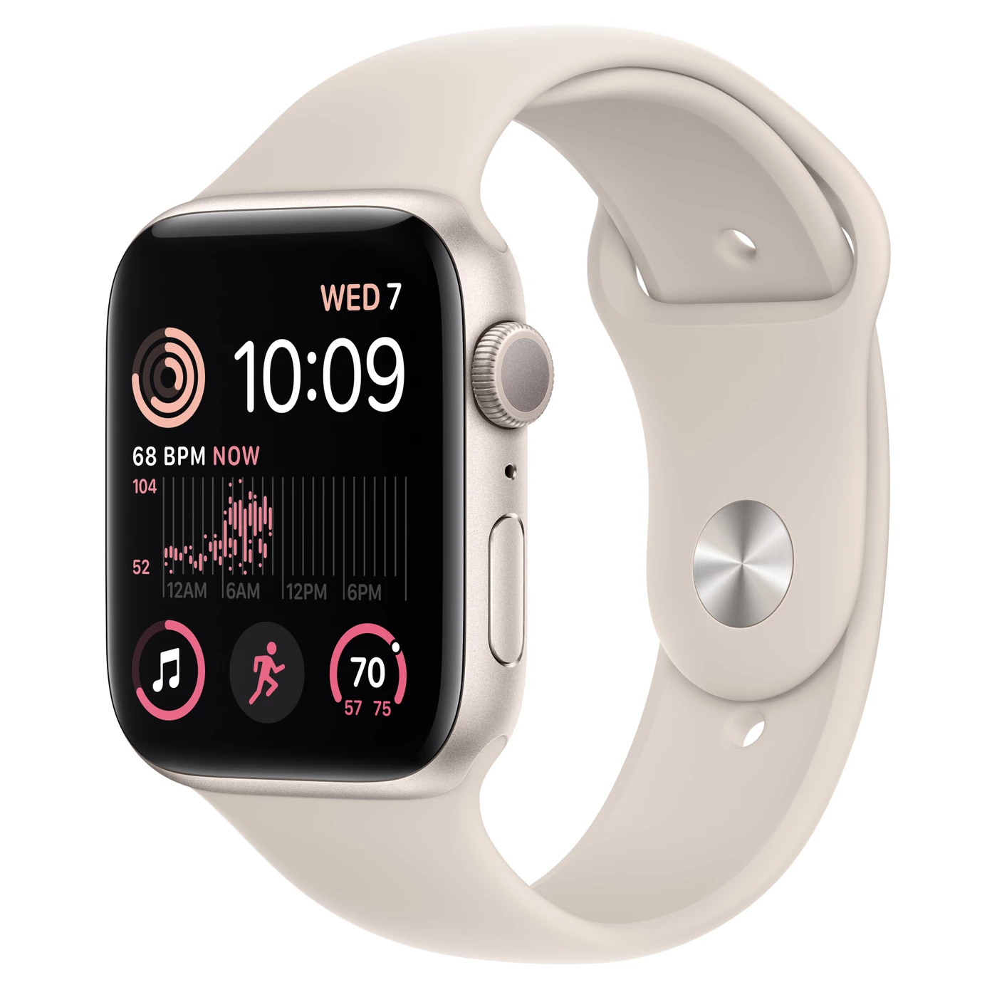 Apple Watch SE 2 GPS 44mm Starlight Aluminum Case with Starlight Sport Band - M/L (MNTE3)