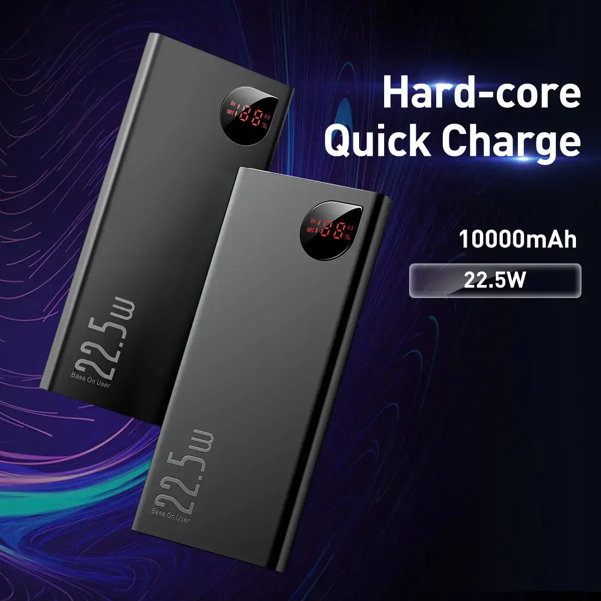 Зовнішній акумулятор Baseus Adaman Metal Digital Display PD3.0+QC3.0 22.5W 10000mAh Black (PPAD000001)